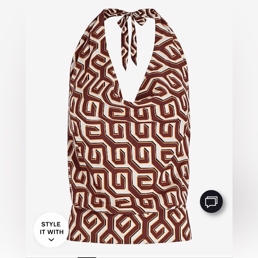 Printed Tie Halter Cowl Neck
Banded Bottom Top